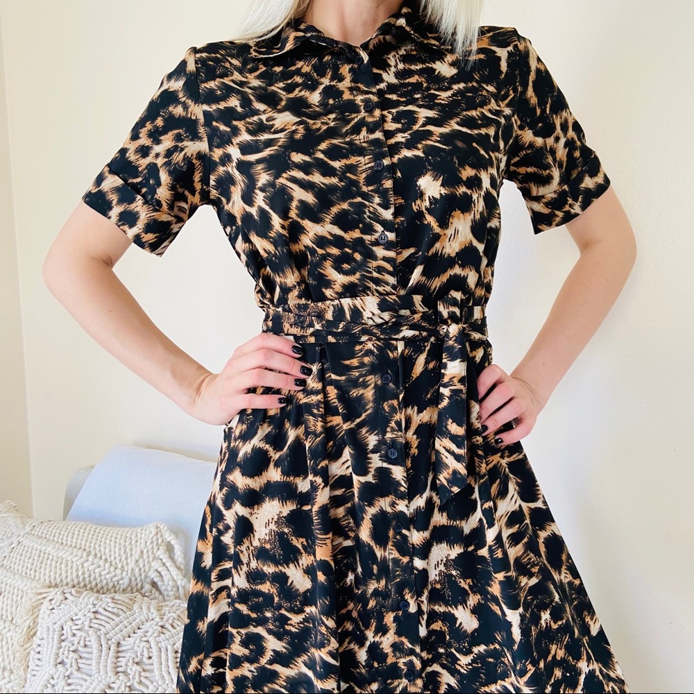 WALTER BAKER Leopard-print crepe shirt midi dress - Picture 2 of 12